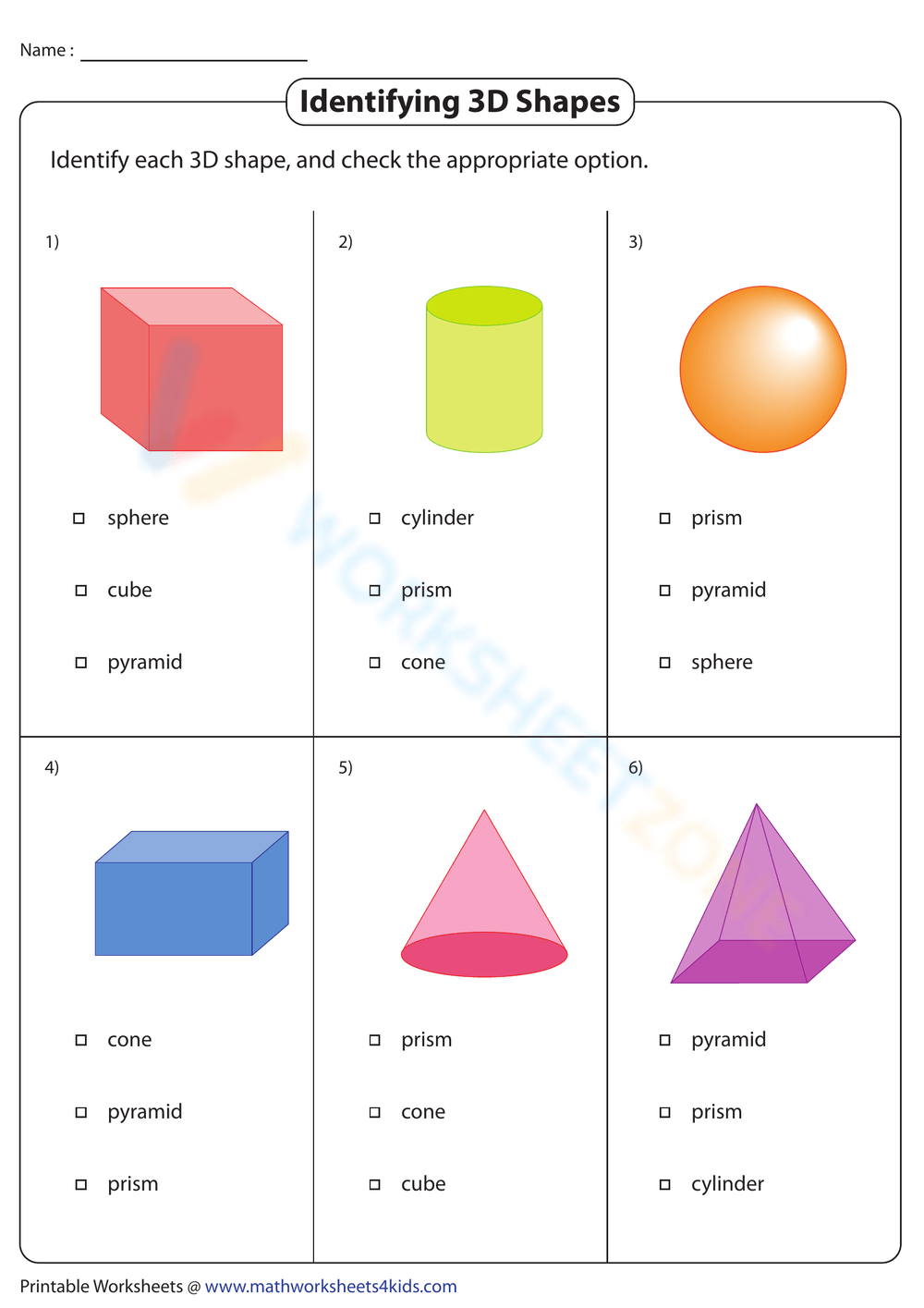 3D Shapes Recognition Practice Worksheet 3d Shapes Worksheets Shapes