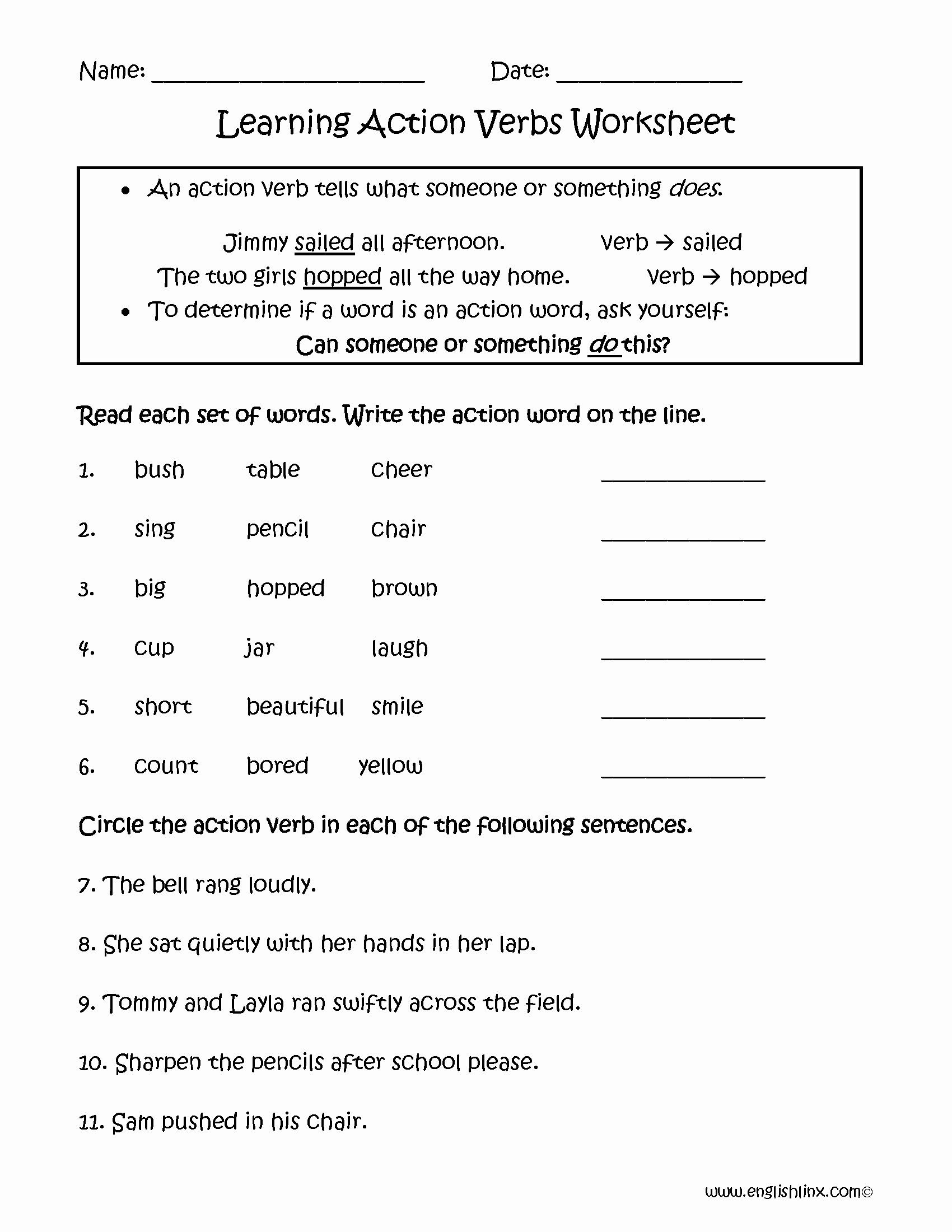 50 Action And Linking Verbs Worksheet