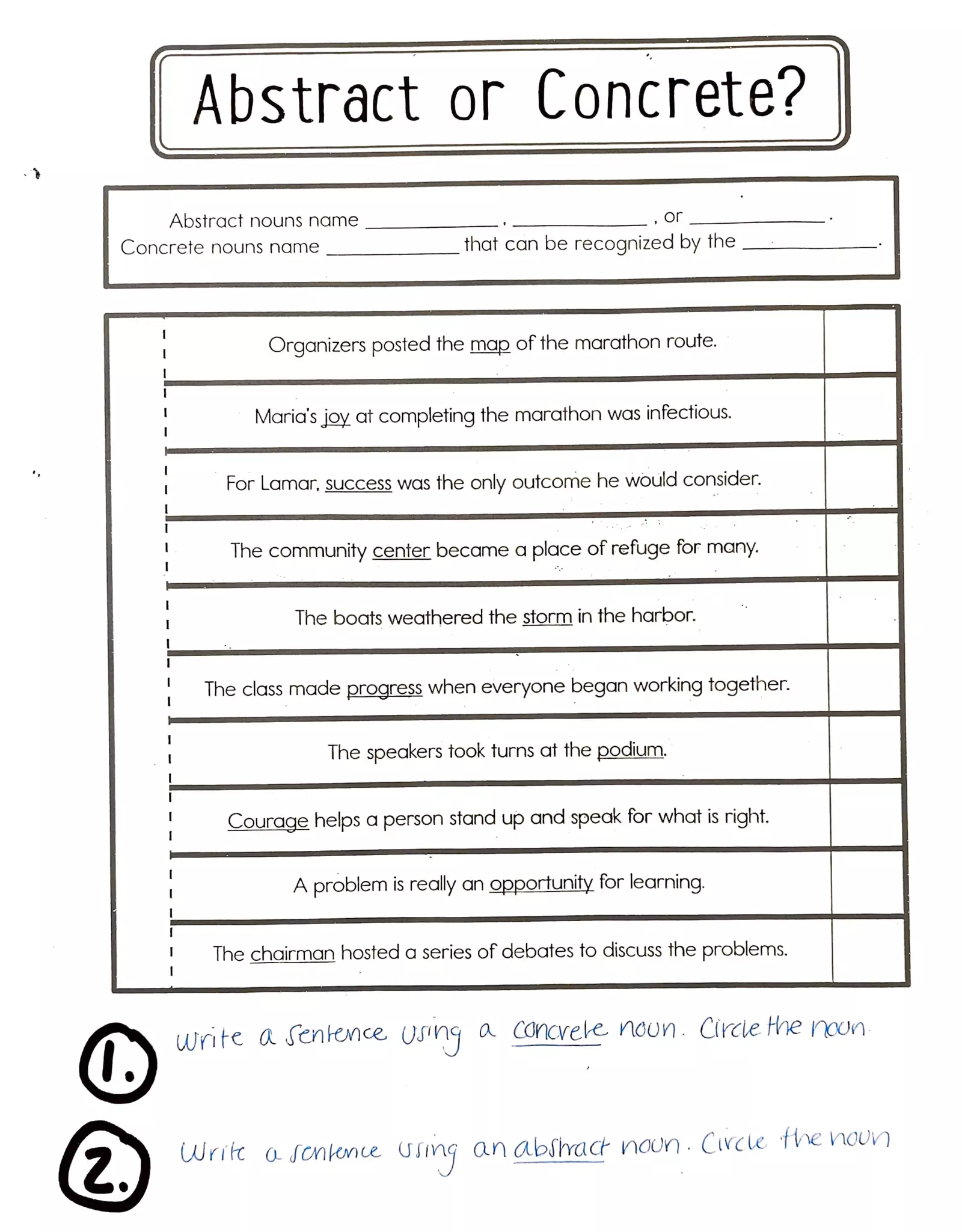 Abstract And Concrete Nouns Worksheets Nouns Worksheet Abstract 