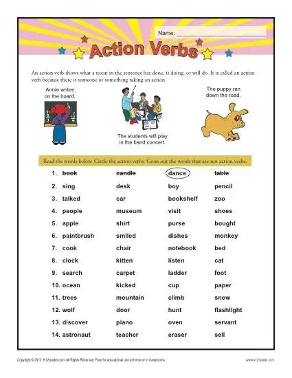 Action Verbs 1st Grade Verb Worksheets
