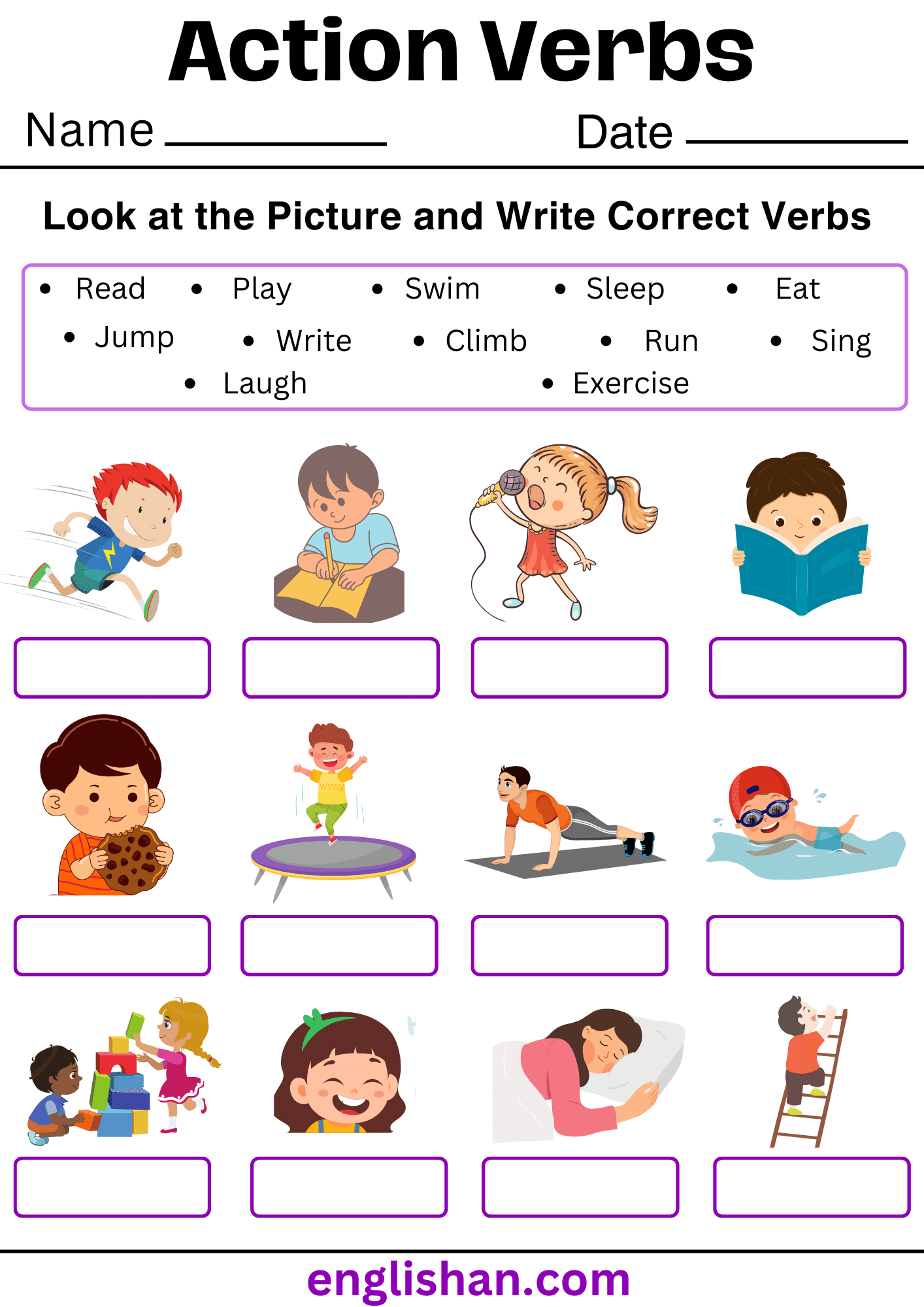 Action Verbs Worksheets And Exercises With Answers In English English 
