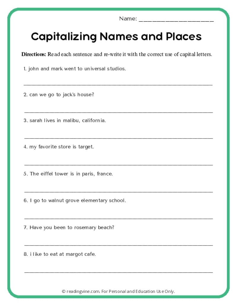 Capitalization Worksheets Lessons And Tests Language Arts 