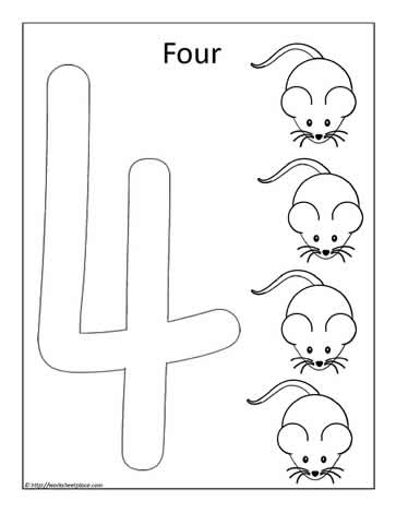 Color The Number 4 Worksheets