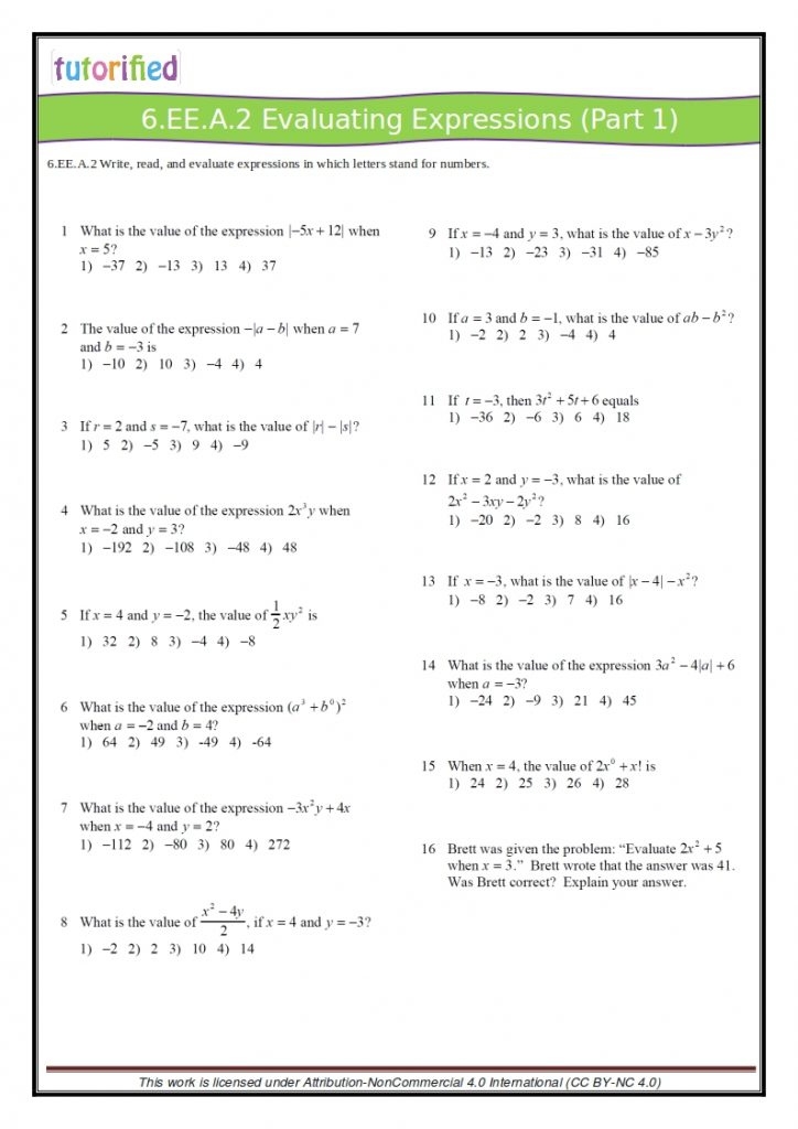 Common Core Math Worksheets Grade 6 Common Core Worksheets