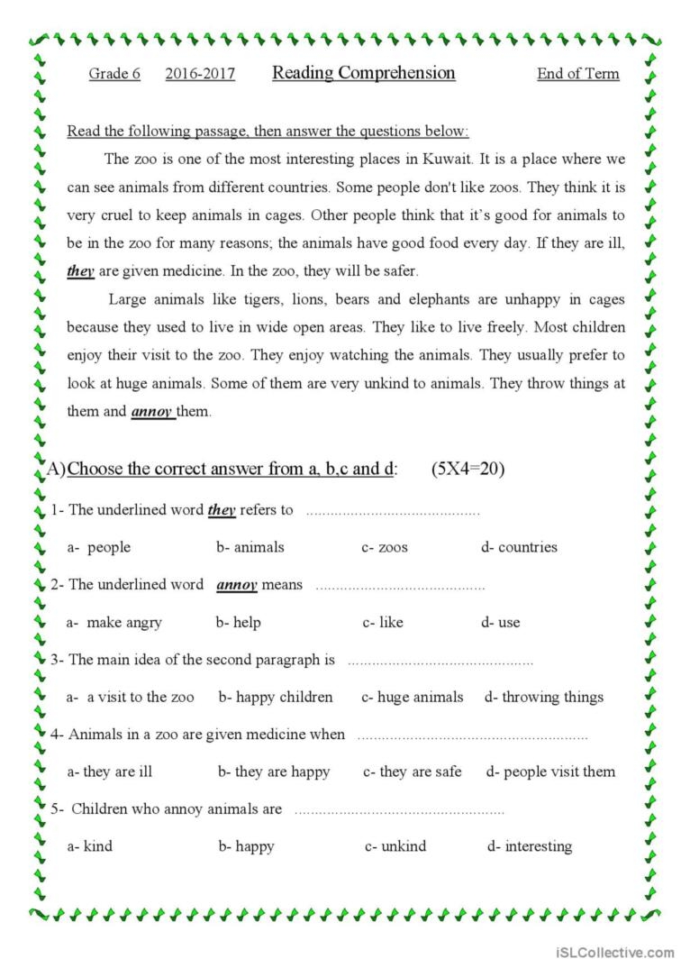 Comprehension Passage For Class 6 Icse Image To U