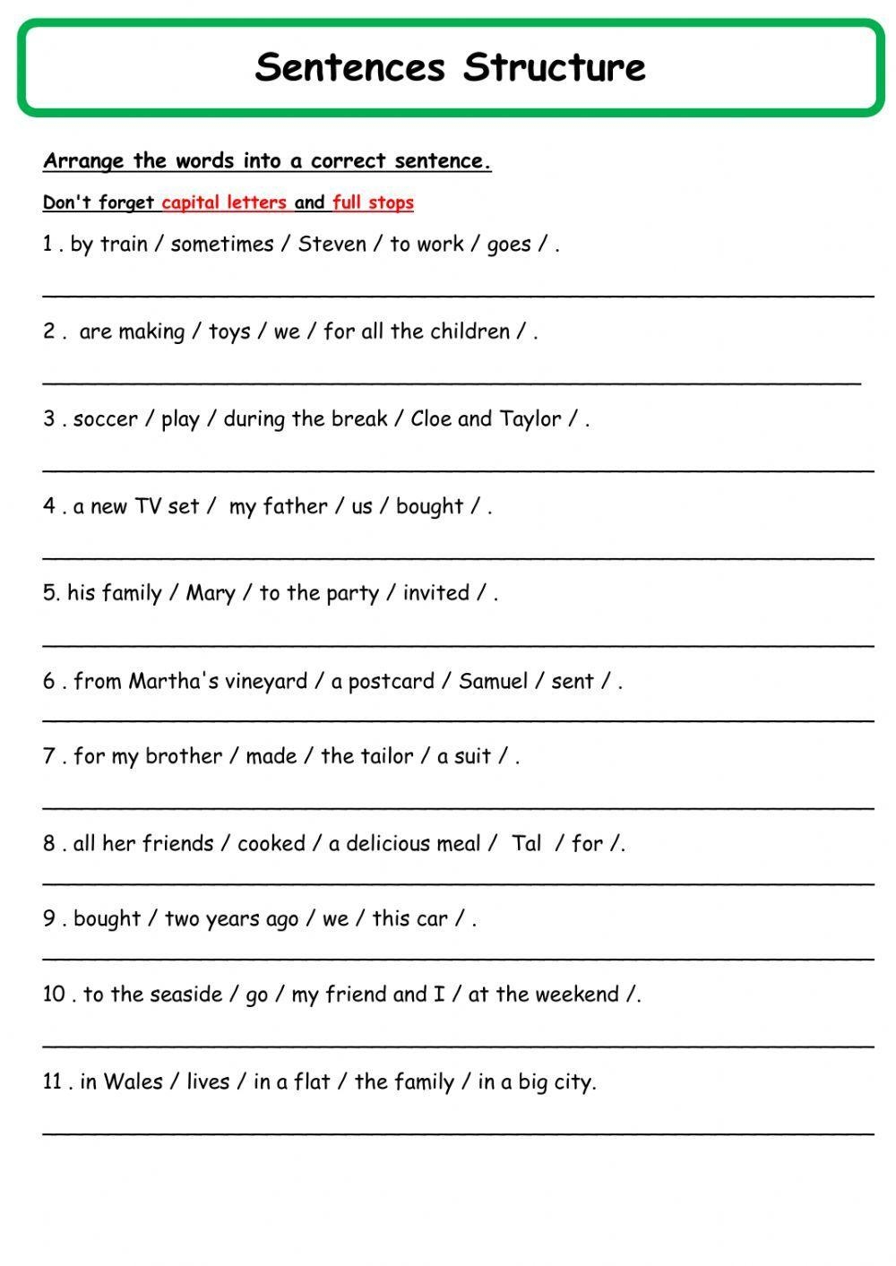 Free Printable Sentence Structure Worksheet 09 For Kids Worksheets 