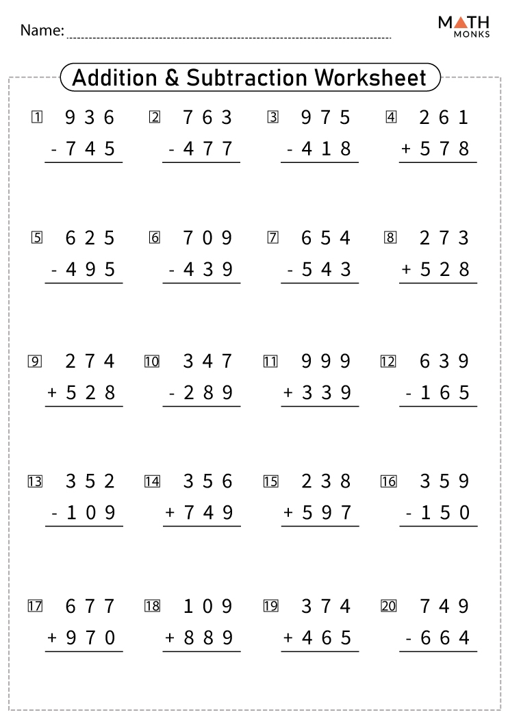 Free Subtraction And Addition Worksheet Download Free Subtraction And 