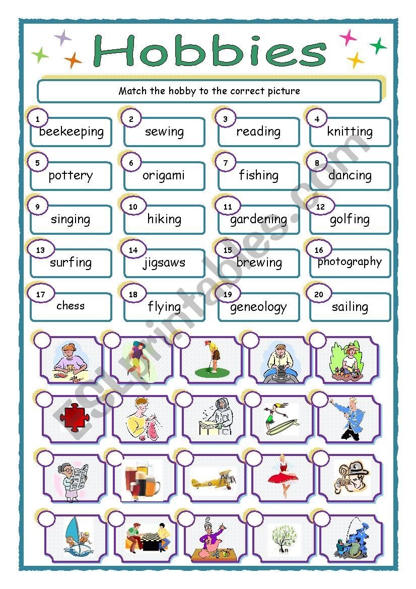Hobbies Interactive Worksheet Hobbies English Esl Worksheets For 