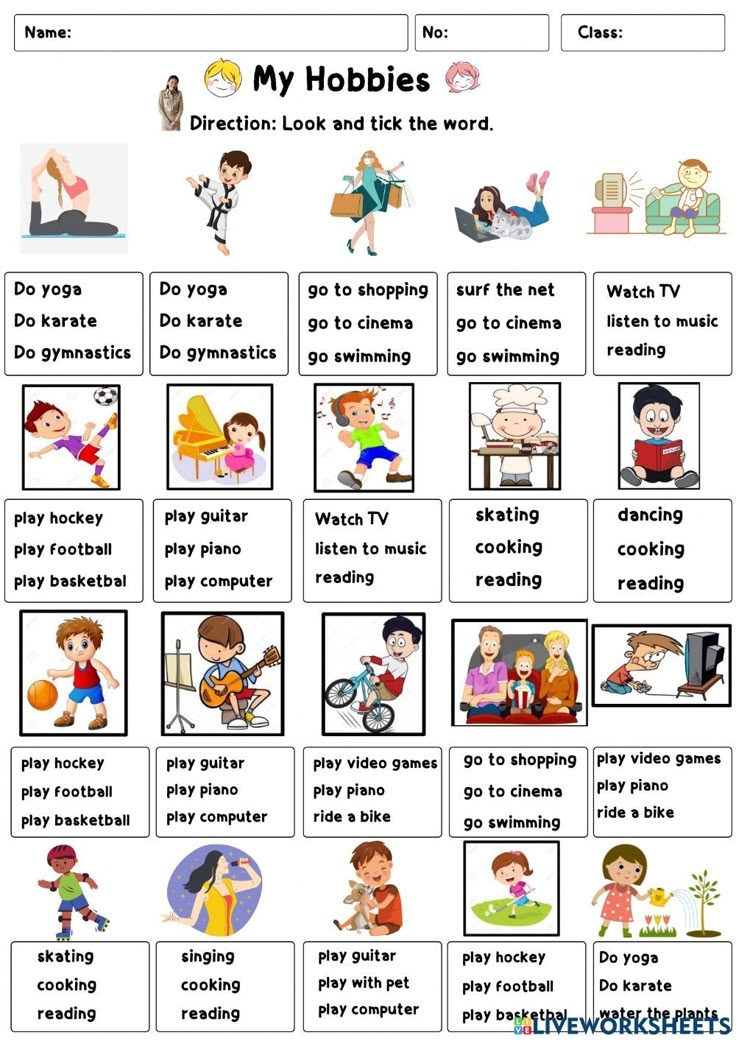 Hobbies Online Exercise For 3 English Activities For Kids English