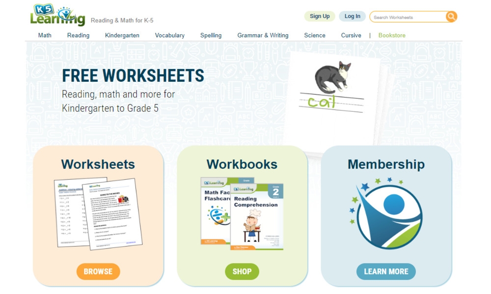 K5 Learning Worksheets Library