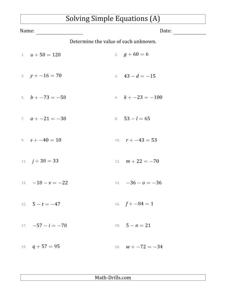 Linear Equations In One Variable Class 8 Worksheets - Free Printable ...