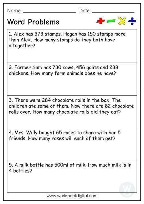 Mixed Word Problems Worksheet Digital Worksheets Library