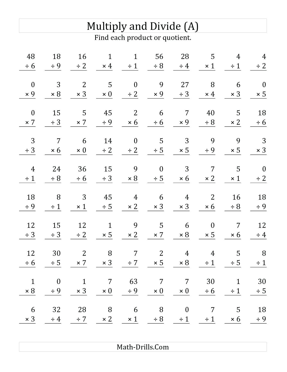 Multiplication Math Drills Printables Free