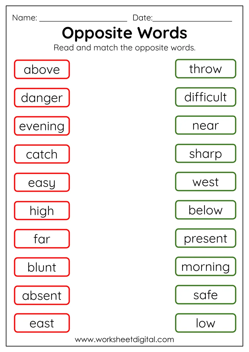 Opposite Words Worksheet Digital Worksheets Library
