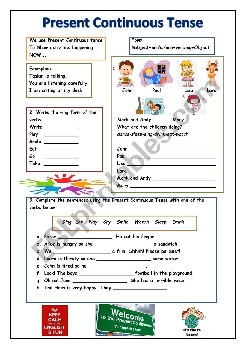 Present Continuous Tense Worksheet Class 4