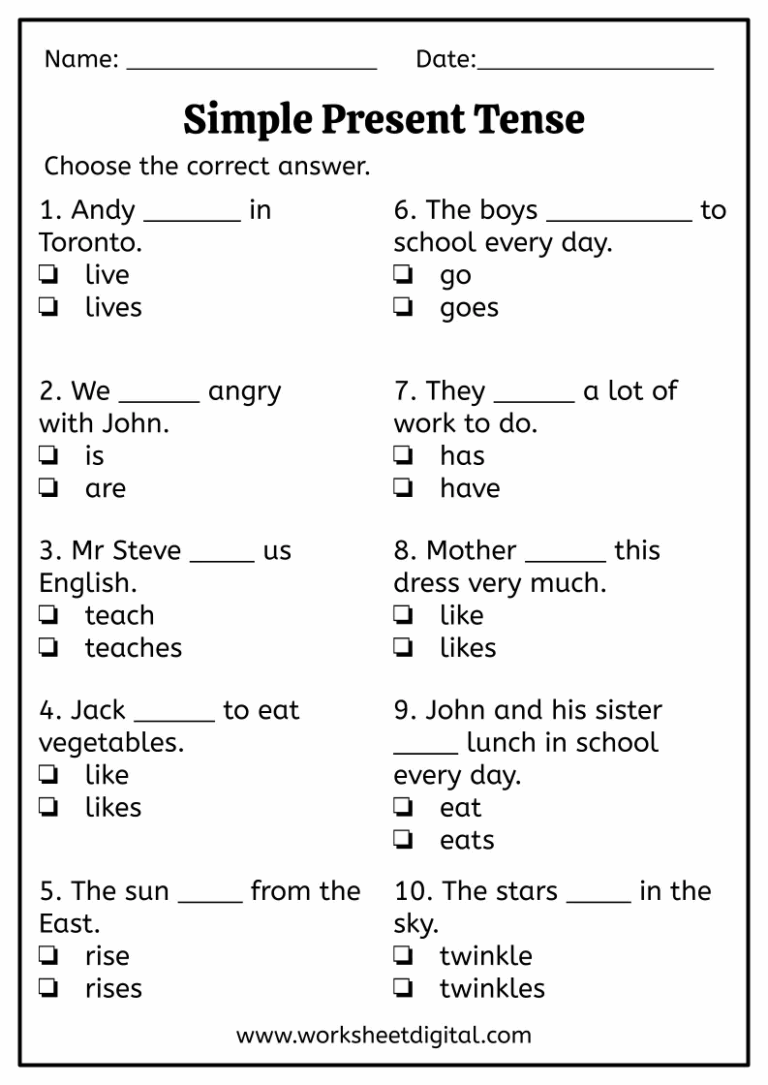 Present Simple Worksheet - Free Printable Worksheets