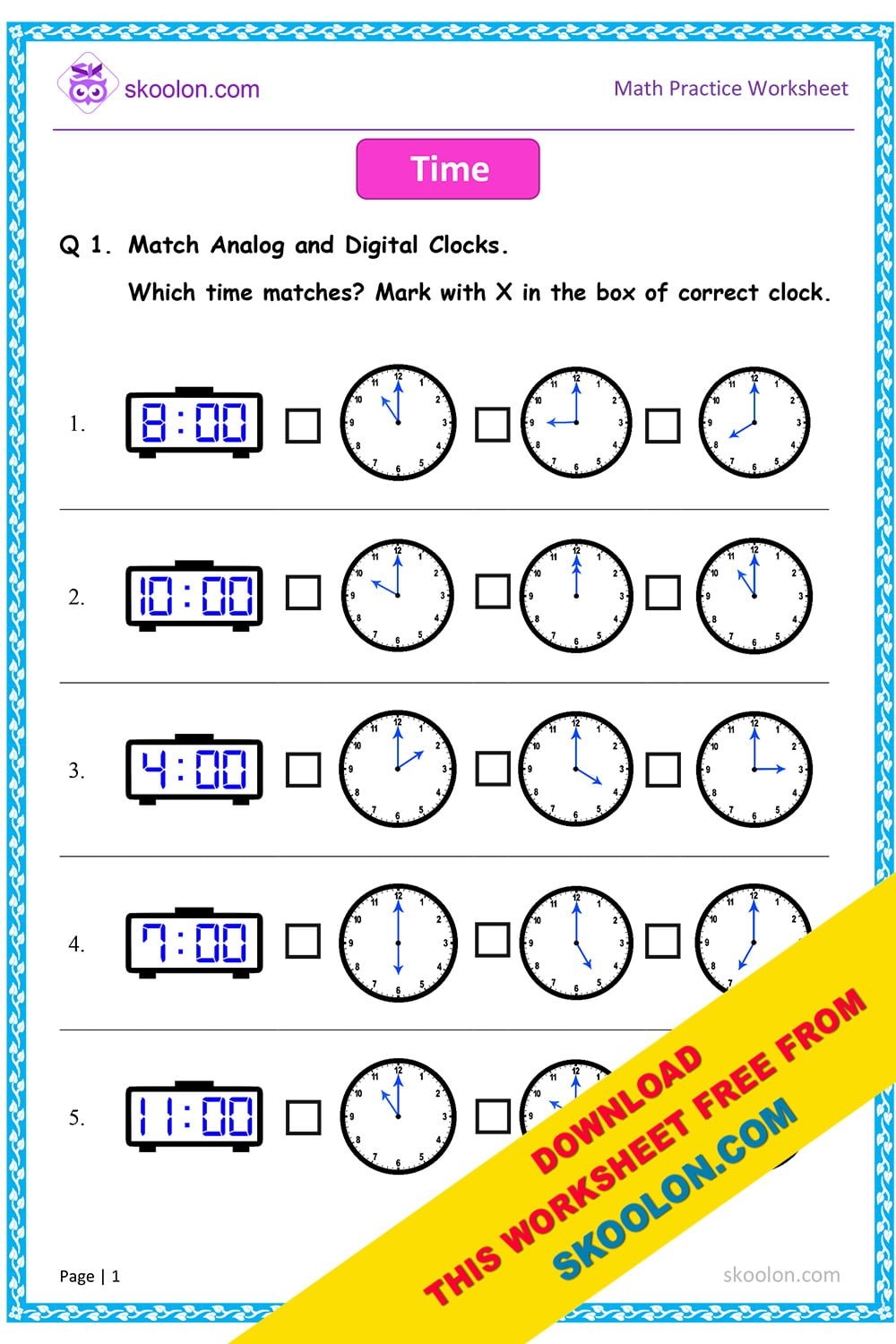 Time Worksheet 2 Skoolon
