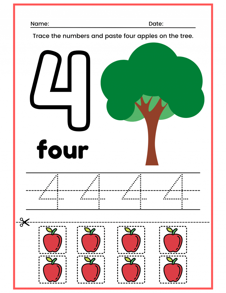 Trace Number 4 Worksheet For FREE For Kids Worksheets Library