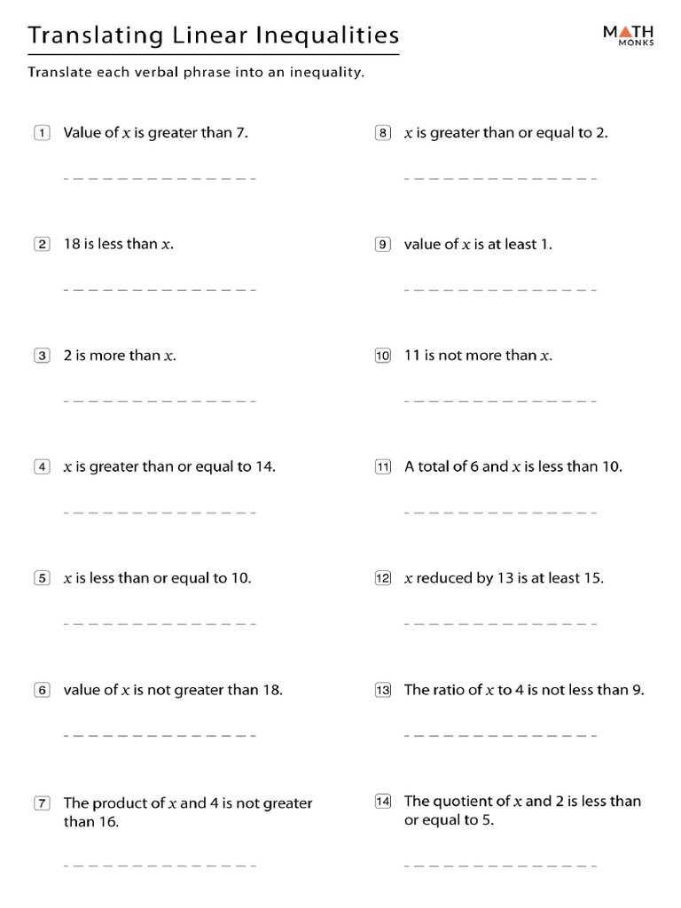 Translating Linear Inequalities Worksheet PDF Worksheets Library