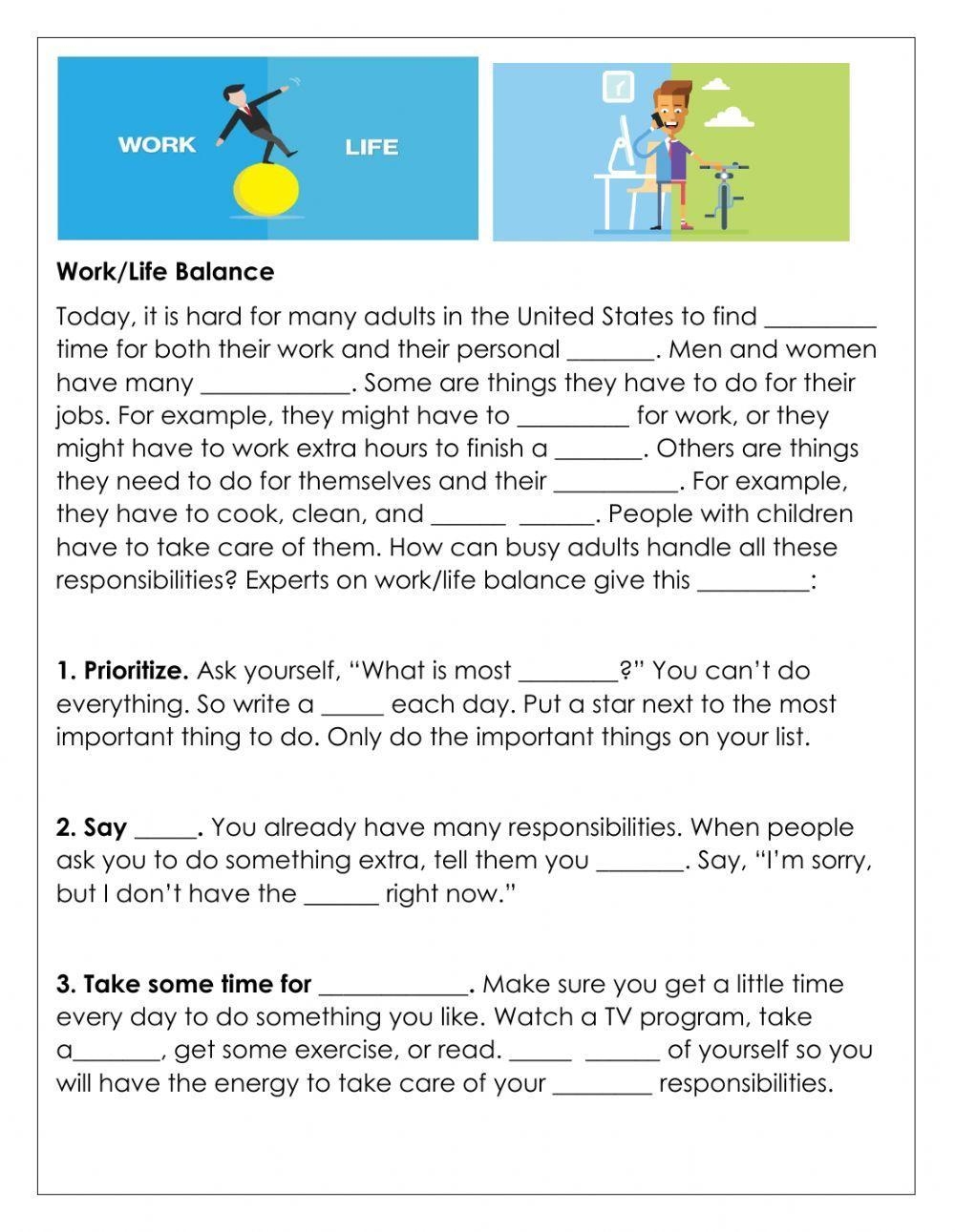 Work Life Balance Worksheet Live Worksheets Worksheets Library
