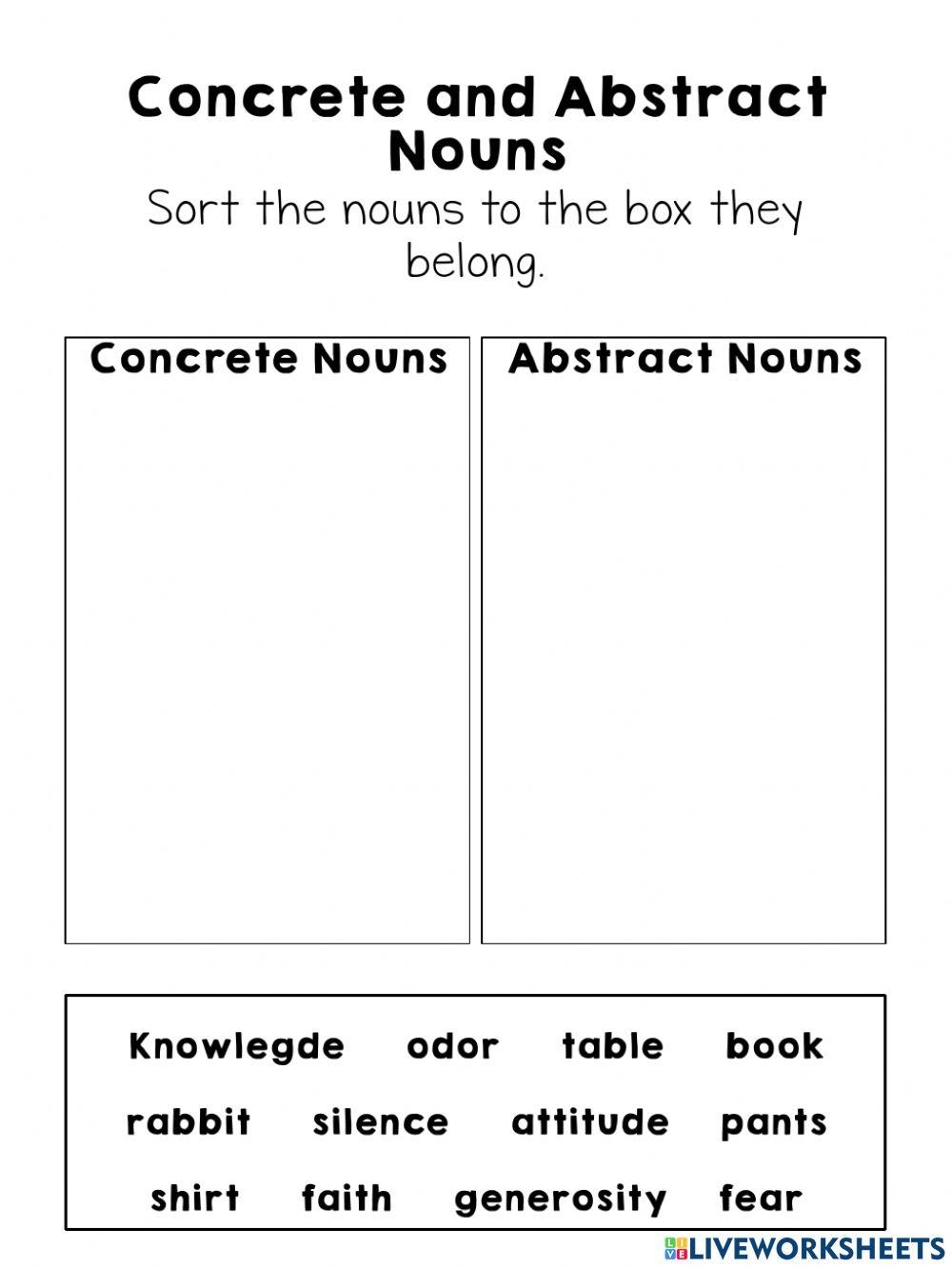 Worksheet On Concrete And Abstract Nouns Worksheets Library