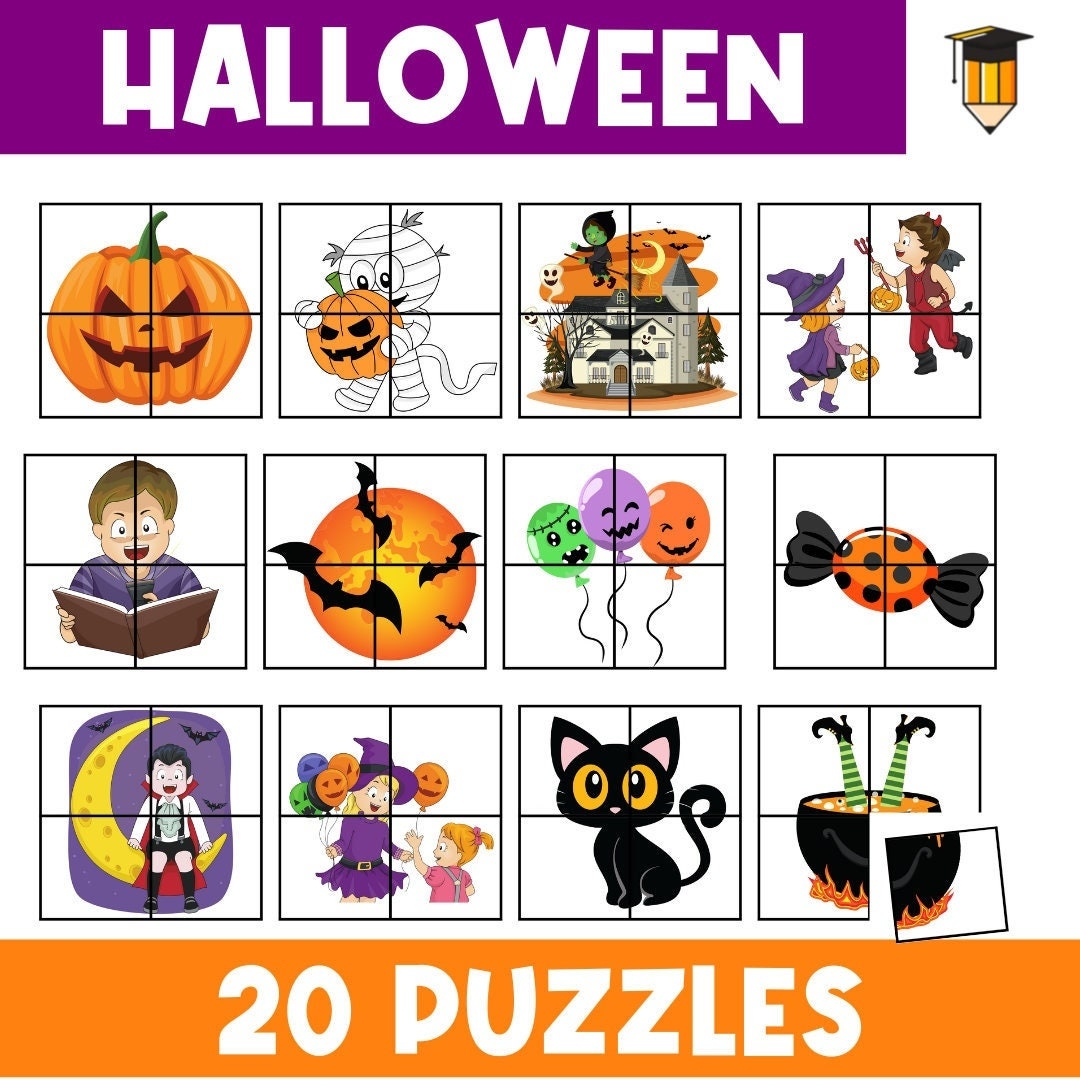 20 HALLOWEEN PUZZLES Puzzles For Kids Early Years Puzzle Fine Motor Homeschool Children s Puzzles Instant Download Halloween Etsy