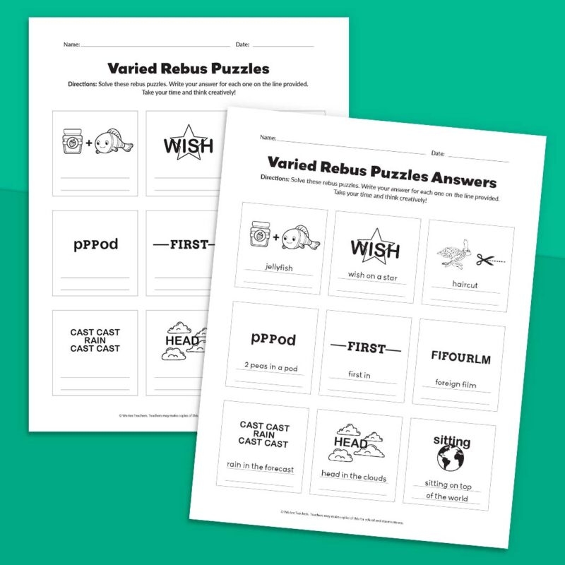 36 Rebus Puzzles With Answers Free Printable 