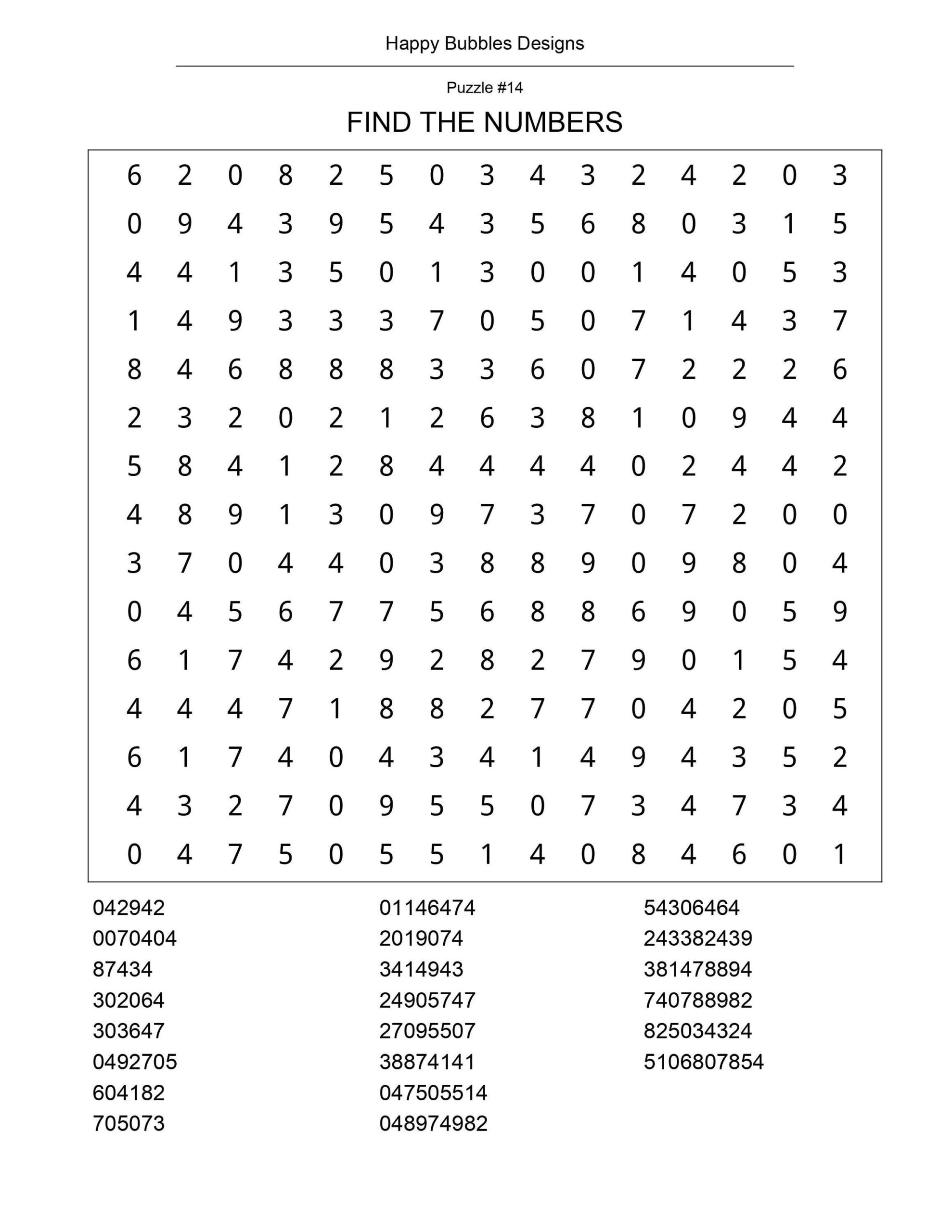 40 Number Search Puzzles Printable Puzzles Large Print Instant Download Etsy
