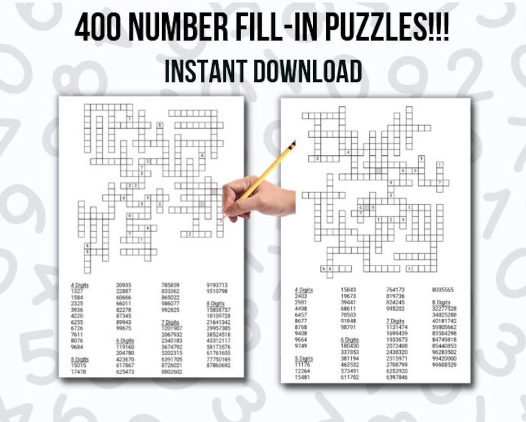 400 Printable Number Fill In Puzzle Pages For Adults Large Print Easy To Read Fill In Number Crossword Puzzles Instant Digital Download Etsy Ireland