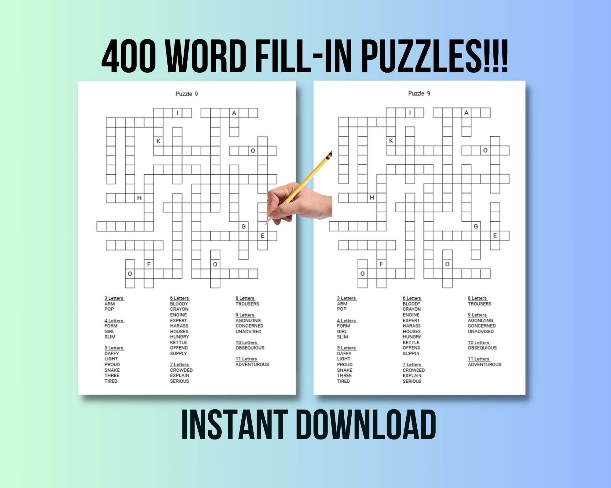 400 Printable Word Fill In Puzzle Pages For Adults Large Print Easy To Read Fill In Word Crossword Puzzles Instant Digital Download Etsy