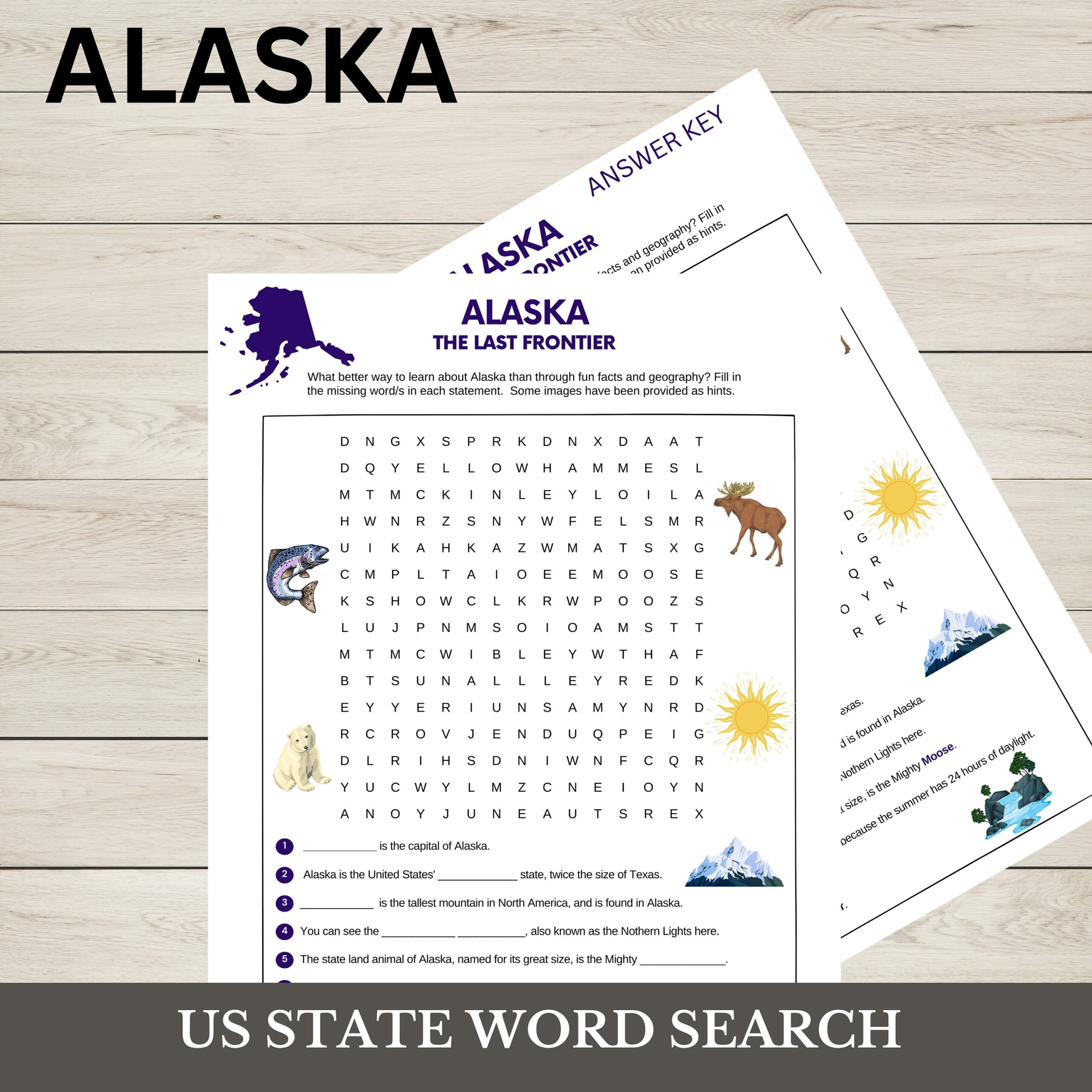 Alaska Sate Word Search Kids Word Search Printable Puzzles Etsy UK