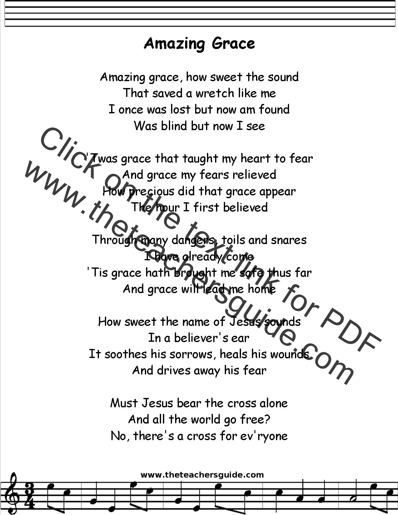 Amazing Grace Lyrics Printout MIDI And Video