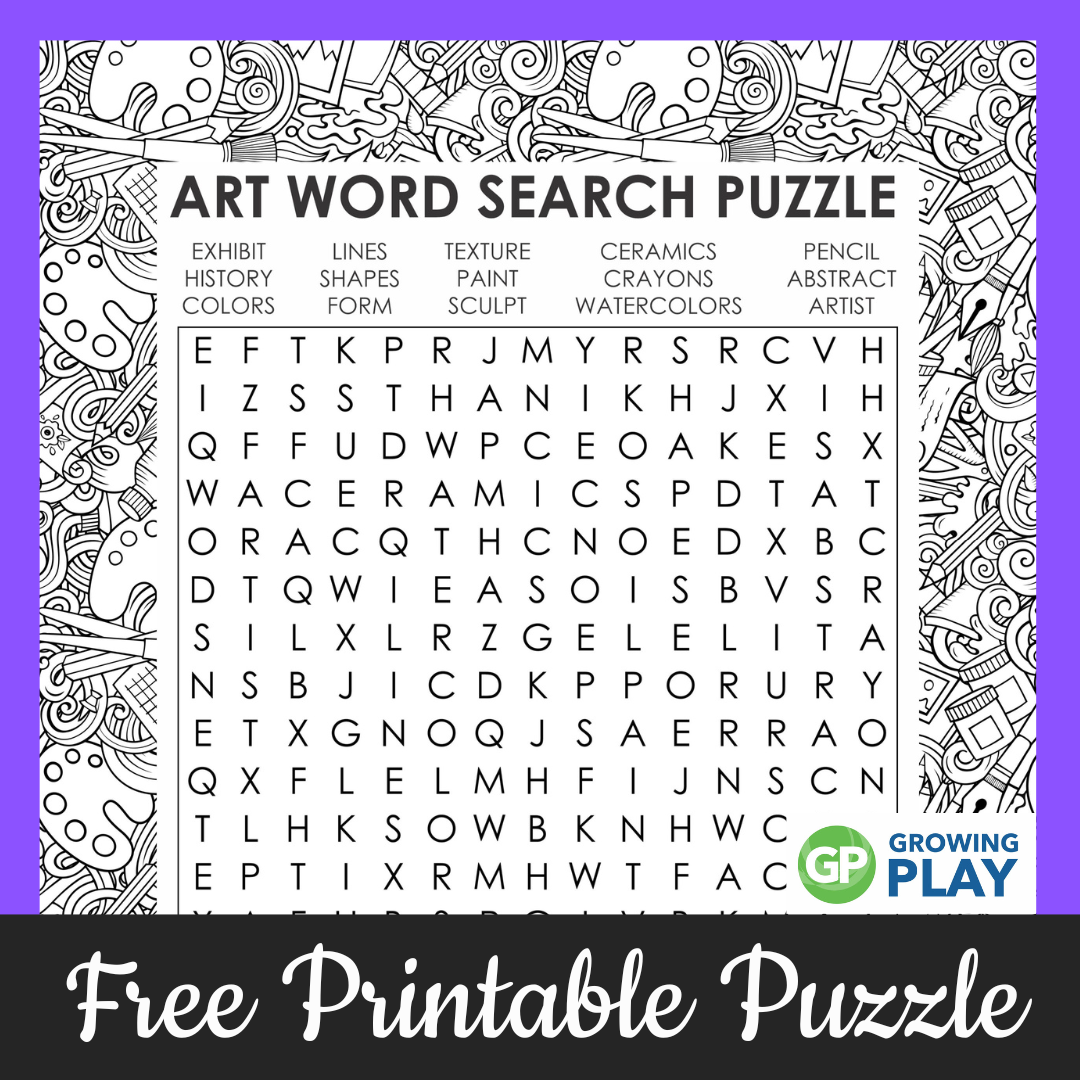 Art Word Search Printable Puzzle FREE Growing Play