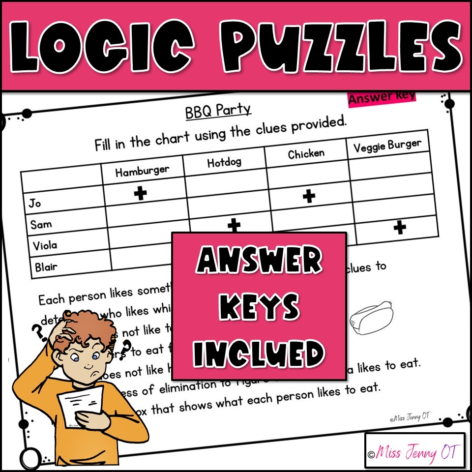 Executive Functioning Activities Logic Puzzle Worksheets For Kids Bundle