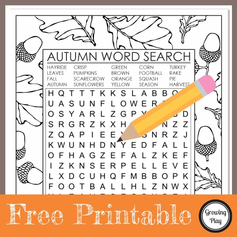 Fall Word Search Printable Growing Play