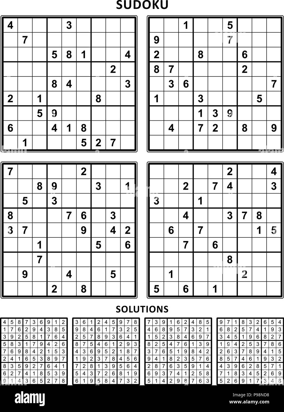Four Sudoku Puzzles Of Comfortable easy Yet Not Very Easy Level On A4 Or Letter Sized Page With Margins Suitable For Large Print Books Set 14 Stock Vector Image U0026 Art Alamy