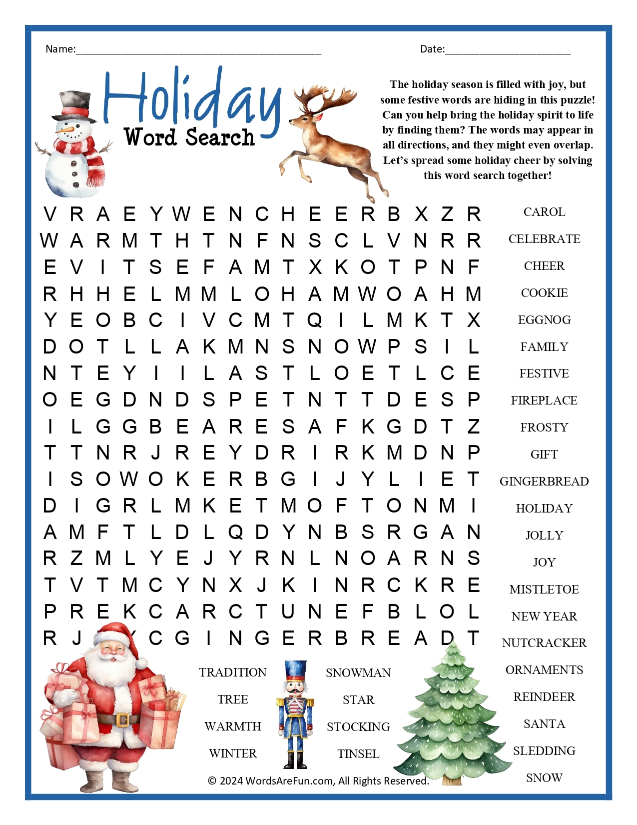 Free Holiday Word Search Free Holiday Word Search