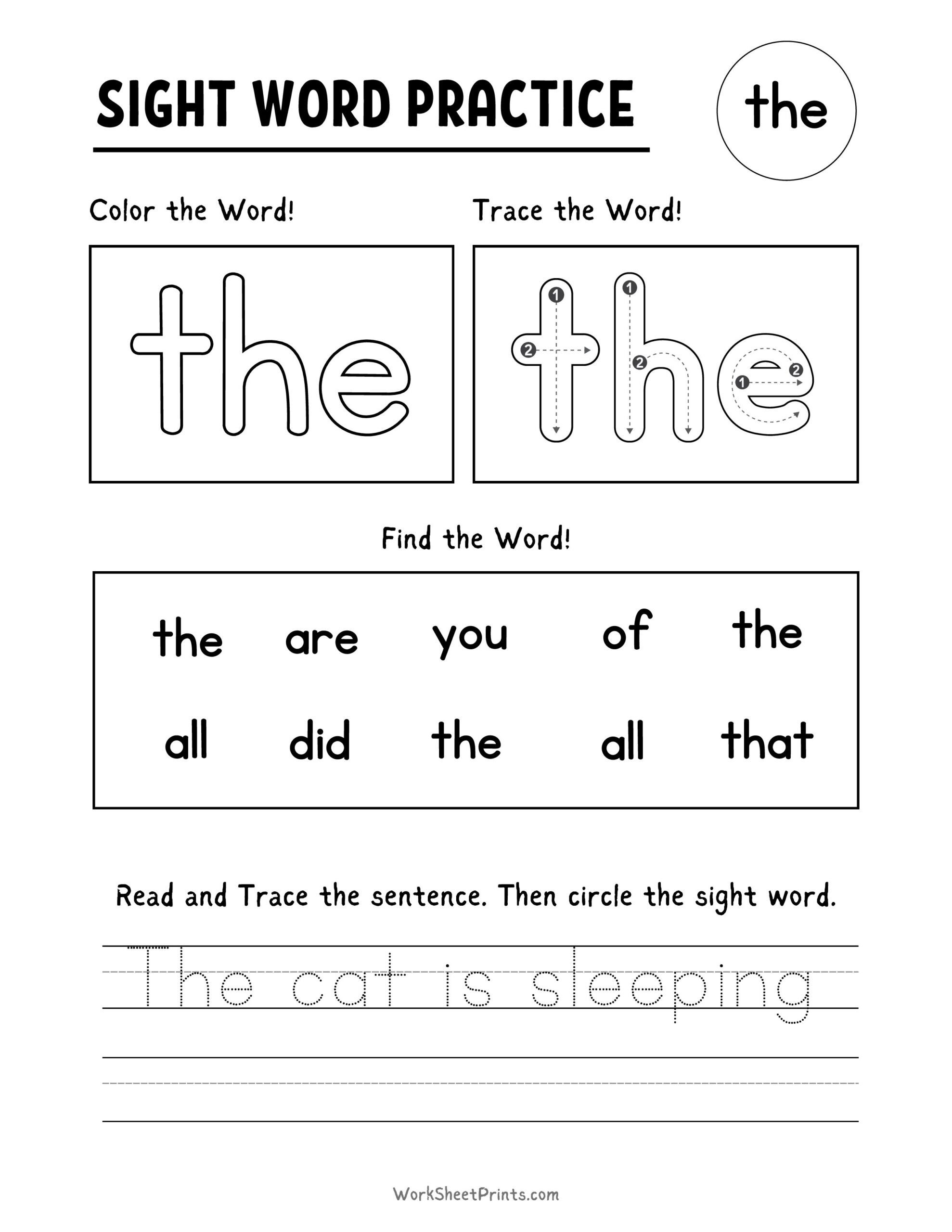 Free Kindergarten Sight Word Worksheets Printable Page 2