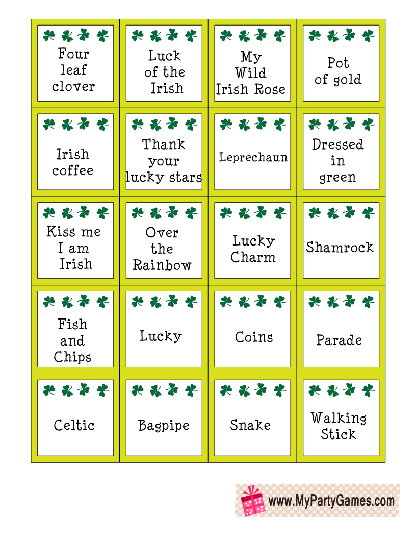 Free Printable St Patrick s Day Pictionary Words