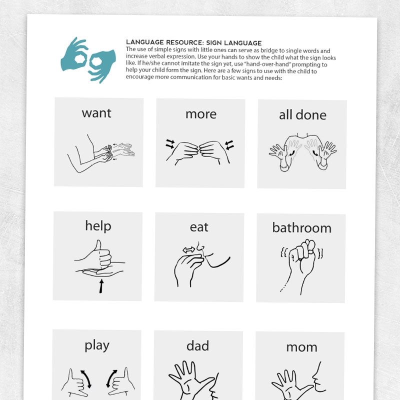 Functional Sign Language For Young Children Adult And Pediatric Printable Resources For Speech And Occupational Therapists
