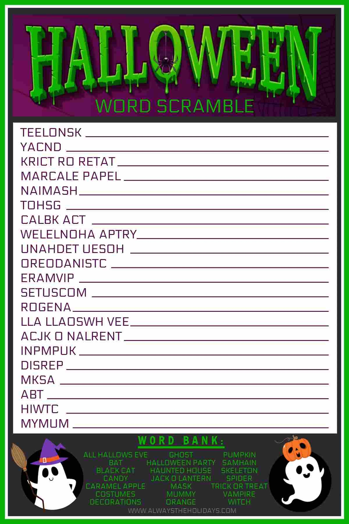 Halloween Word Scramble Printable Free Halloween Printable