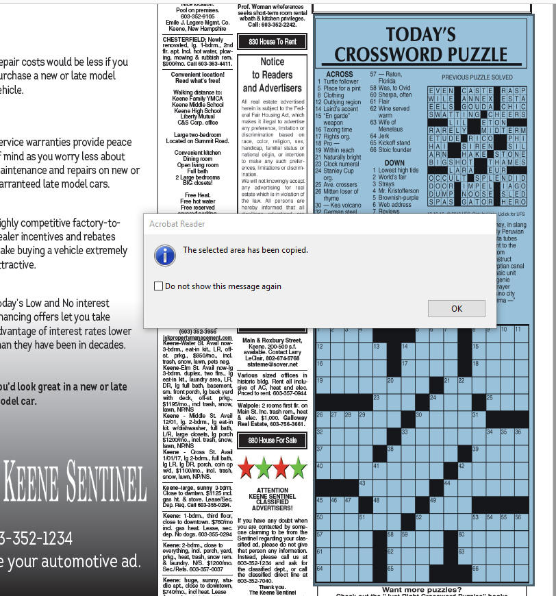 How To Print The Crosswords or Any Article From The E edition 