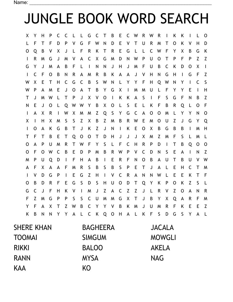 JUNGLE BOOK WORD SEARCH WordMint