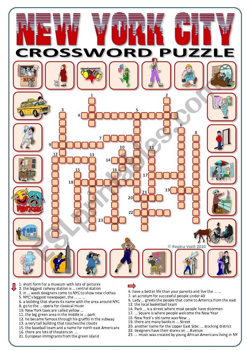 New York City Crossword Puzzle 24 Words ESL Worksheet By Blunderbuster