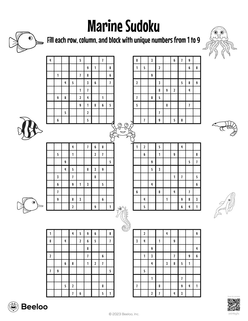 Ocean themed Sudoku Puzzles Beeloo Printable Crafts And 
