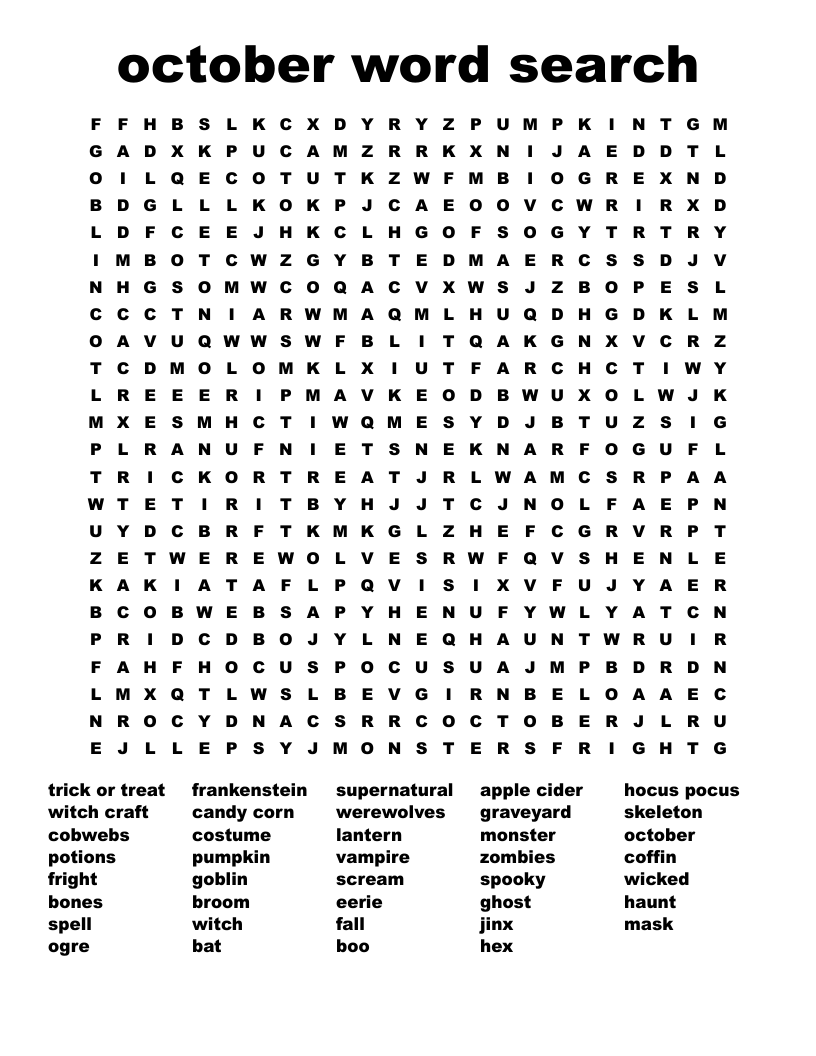 October Word Search WordMint