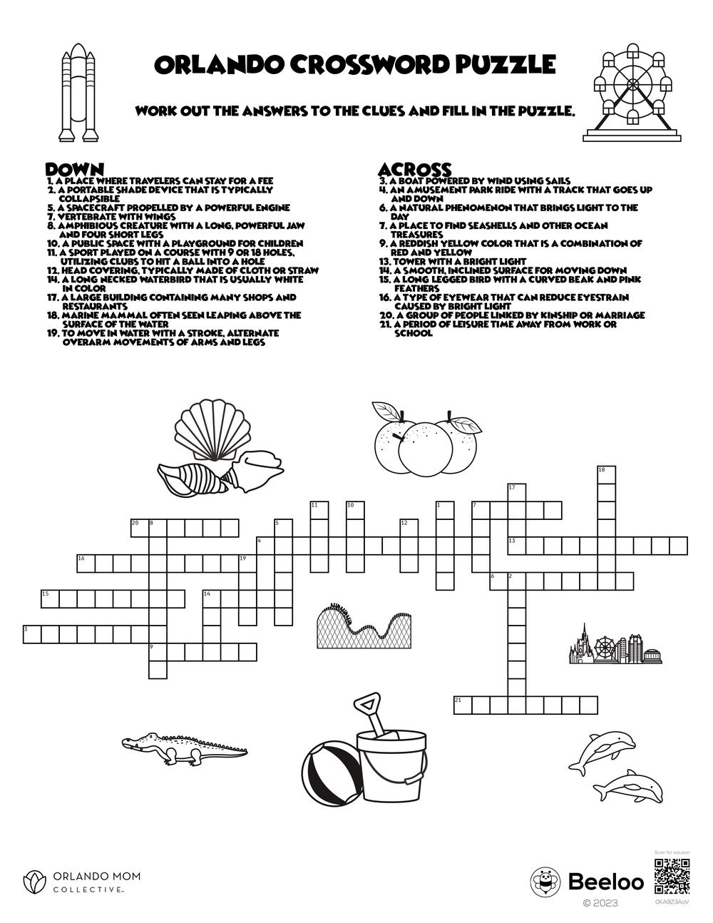 Orlando themed Crossword Puzzles Beeloo Printable Crafts And 