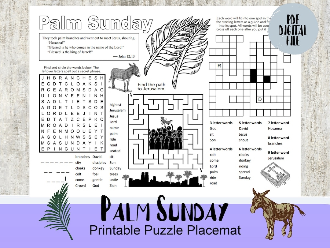 PALM SUNDAY Puzzle Sheet Digital Download Printable Puzzle Sheet PDF Activity Sheet Puzzle Sheet Easter Printable Easter Faith Etsy