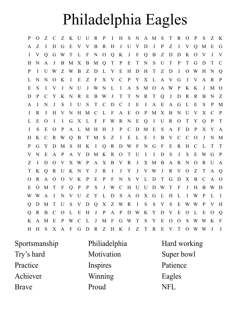 Philadelphia Eagles Word Search WordMint