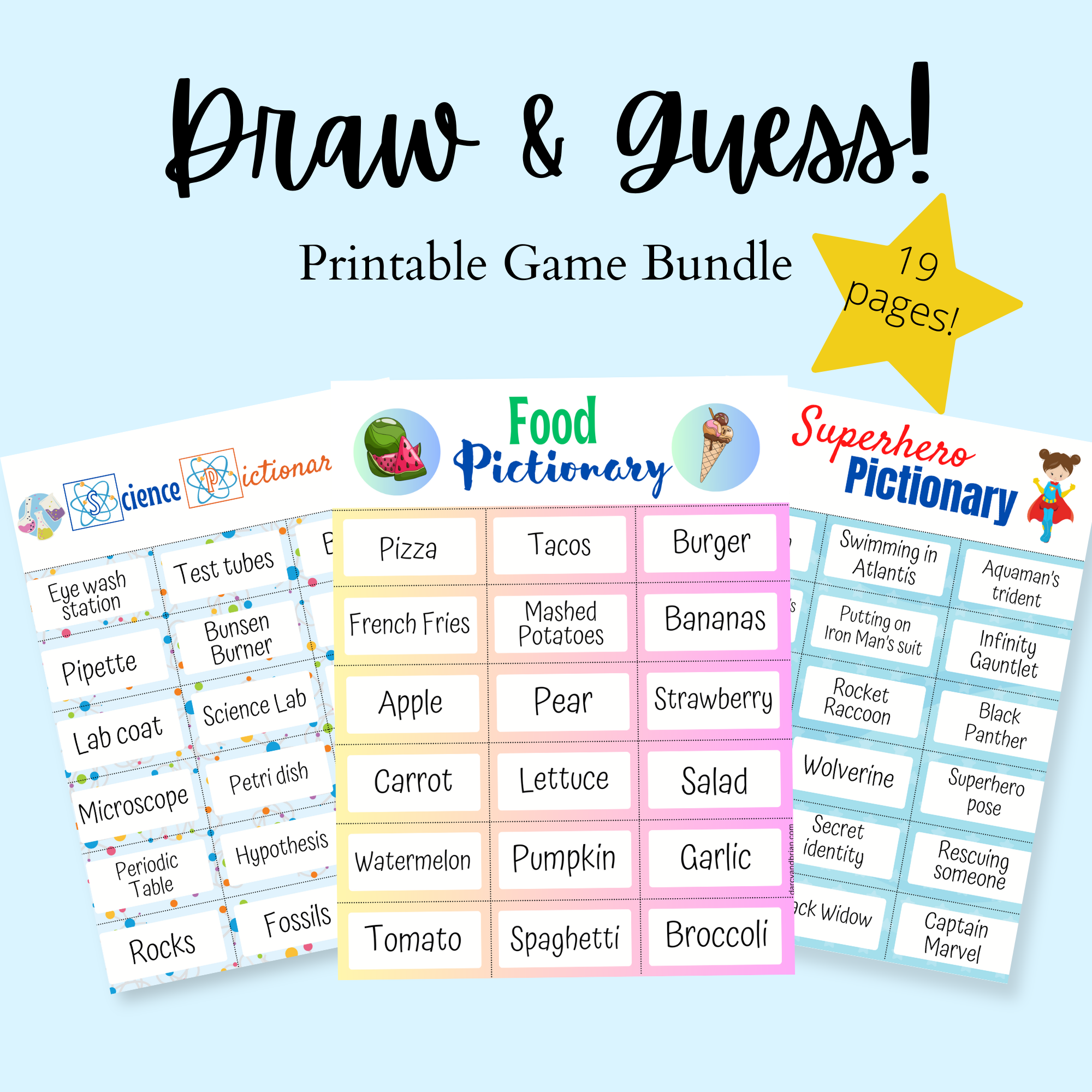 Pictionary Printable Games Bundle